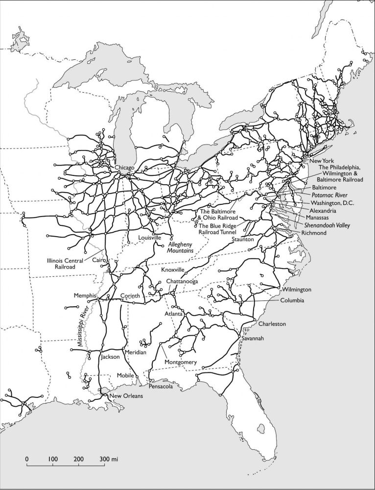 US national rail network map, 1861