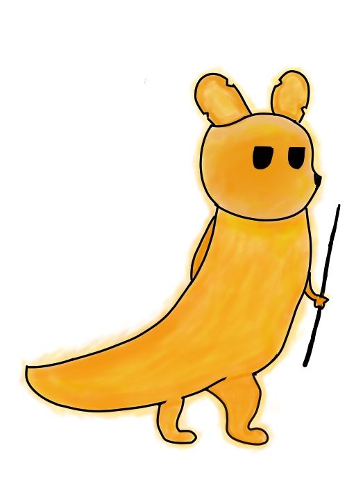 An original slugcat design with orange-yellowish body and bitten ears.