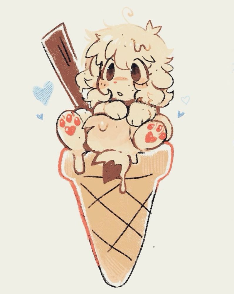stoat sitting in an ice cream cone with a chocolate flake