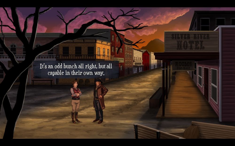 Harley and Jake in a small town. Harley says “It’s an odd bunch all right, but all capable in their own way.”