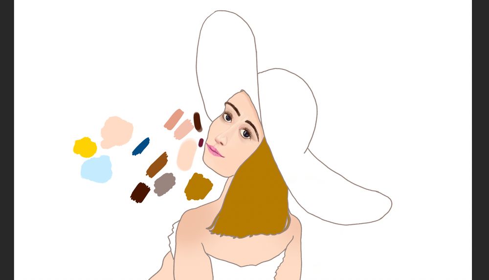 work in progress drawing closeup of a feminine figure