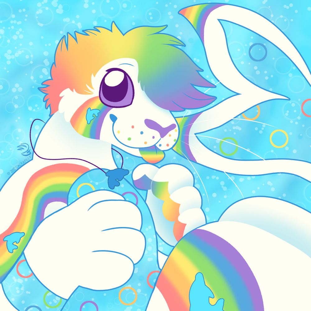 digital illustration of a seal character with colorful rainbow markings