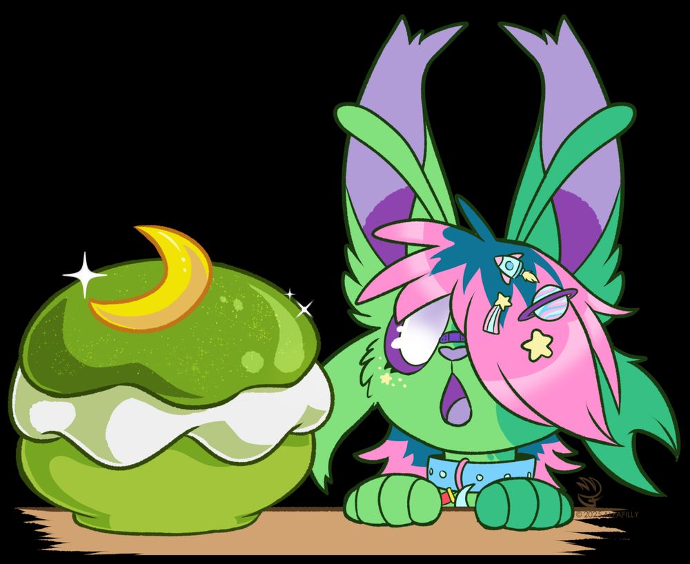 An Espeon OC looking at a delicious poke puff with big ole eyes!