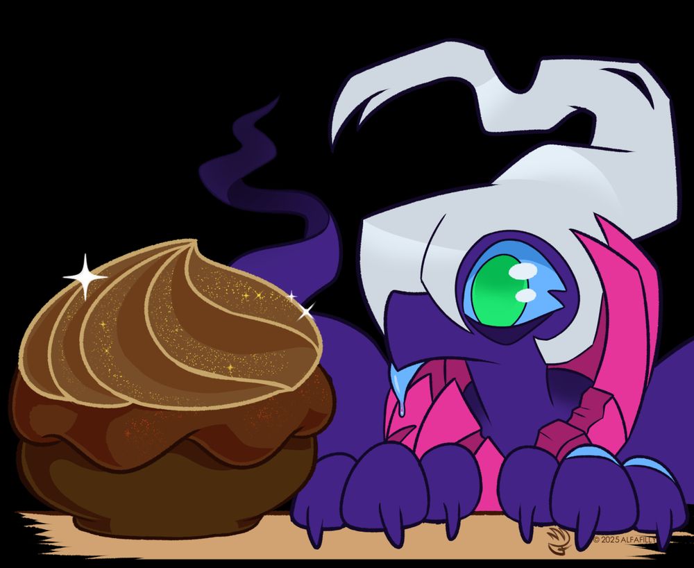 A Darkrai OC looking at a delicious poke puff with big ole eyes!