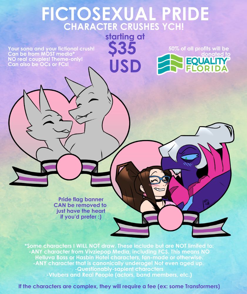 Fictosexual pride YCHs commission sheet starting at $35 USD