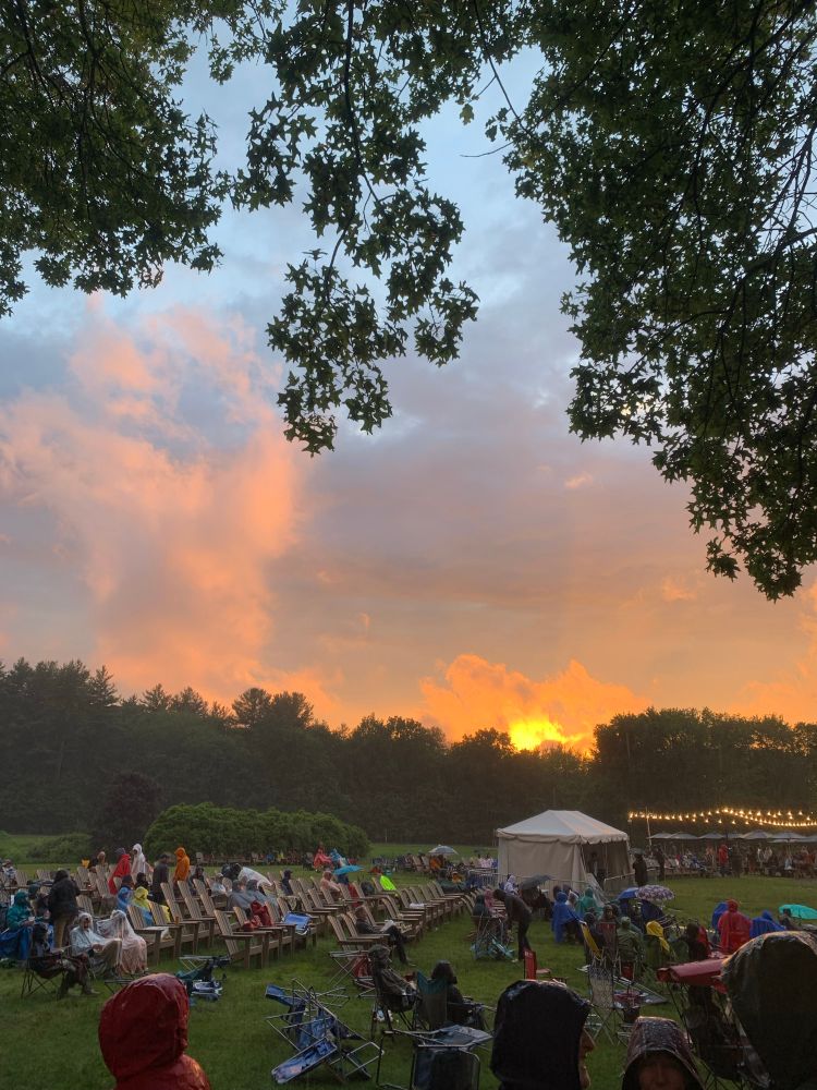 A wider view, you can see all the chairs out, and the people for the concert series noticed the ponchos because of the rain