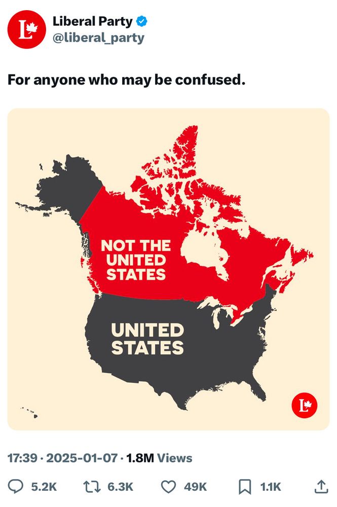 Canada in red USA in grey. Text fir anyone who is confused. 