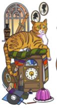 A tabby cat on a clock