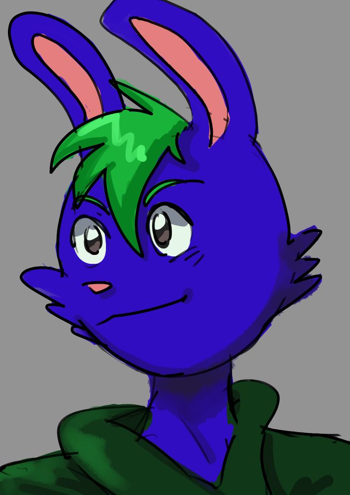an anthro rabbit staring into the distance smiling