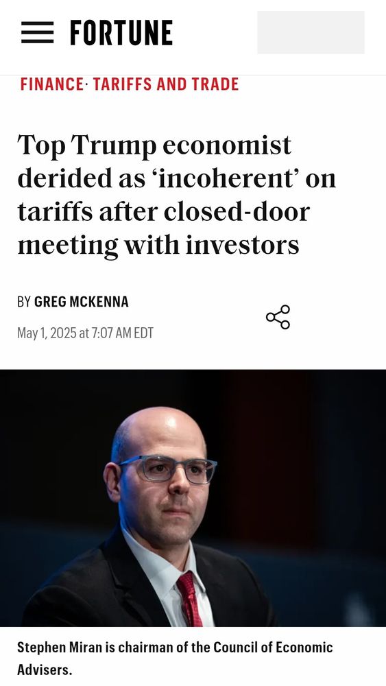 The individual depicted in the image is Stephen Miran, who serves as the chairman of the Council of Economic Advisers. 
Additional information about Stephen Miran:
He is a Harvard-trained economist and a trusted advisor to President Trump on economic policy, particularly trade. 
He authored an influential paper in November 2024 proposing a trade and currency deal known as the "Mar-a-Lago Accord". 
He was recently nominated by President Trump to the Federal Reserve Board of Governors. 
He reportedly faced criticism for being "incoherent" on tariffs during a closed-door meeting with investors in May 2025. 
