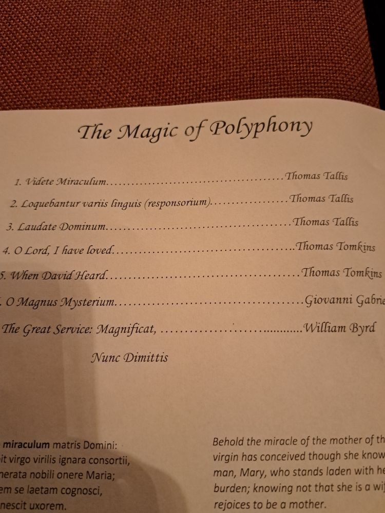 Konsertprogram "The magic of polyphony" med Oriana.