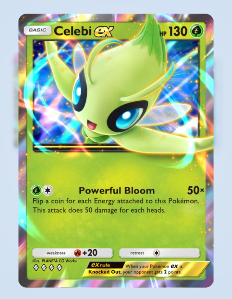 Celebi Pokémon card from TCG mobile game