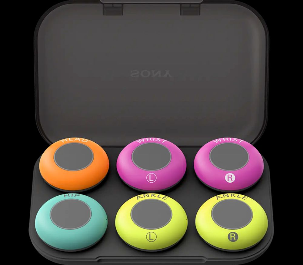 photo of six sony mocopi motion trackers in their carrying case