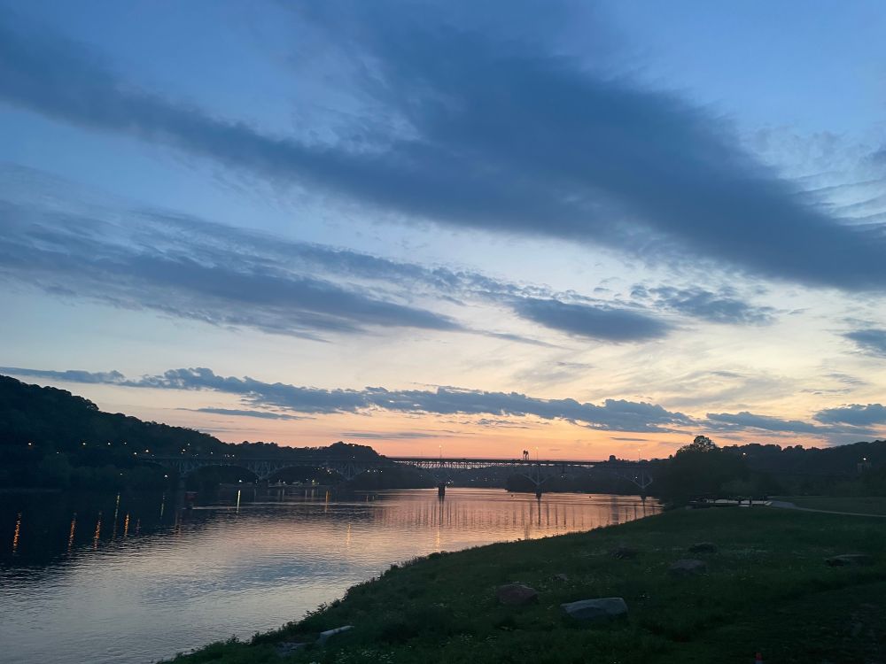 Sunset view of the Allegheny River and Highland Park Bridge
