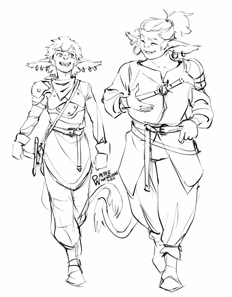 Two cat-like goblin guys walking towards the viewer.