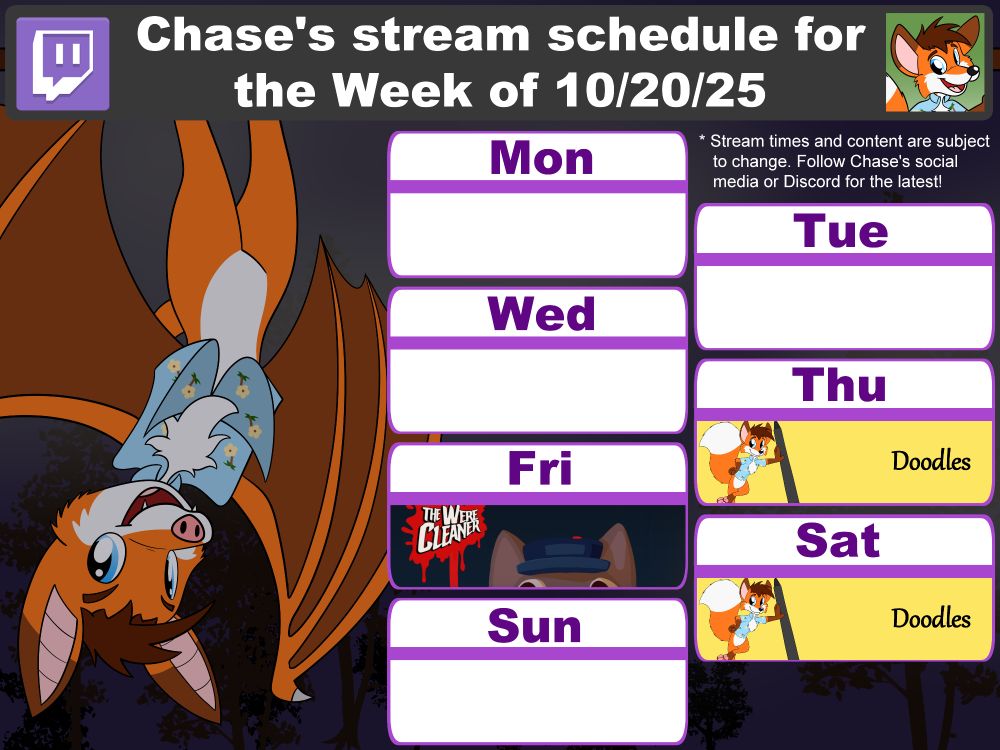 Thu, 6 PM ET - Doodles
Fri, 6 PM ET - WereCleaner
Sat, 1 PM ET - Doodles
Note: Schedule times and content are subject to change