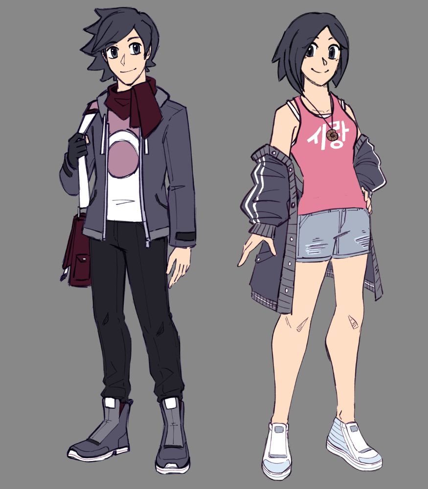 Colored sketches of Pokémon Rejuvenation's Ren and Reina.