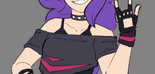 A colored sketch of a particular purple haired gym leader from Pokémon Rejuvenation... with new clothes!