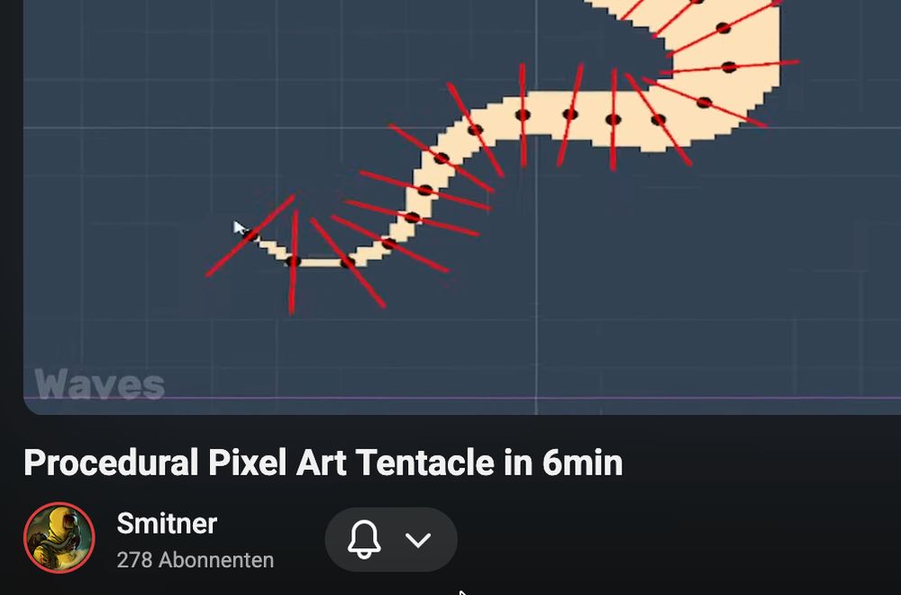 Screenshot of Smitner's YouTube video demonstrating how he created his extremely cool procedural tentacles.