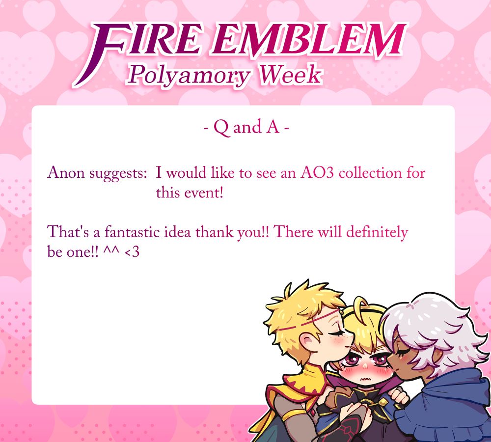Anon suggests: I would like to see an AO3 collection for this event!
That's a fantastic idea thank you! There will definitely be one!