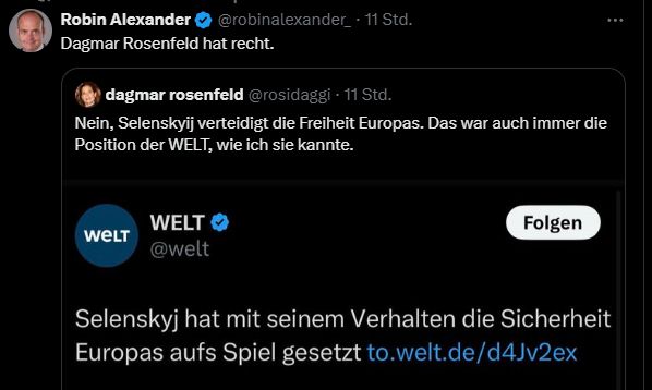 Kommentar von Welt-Mitarbeiter:in auf "X"
