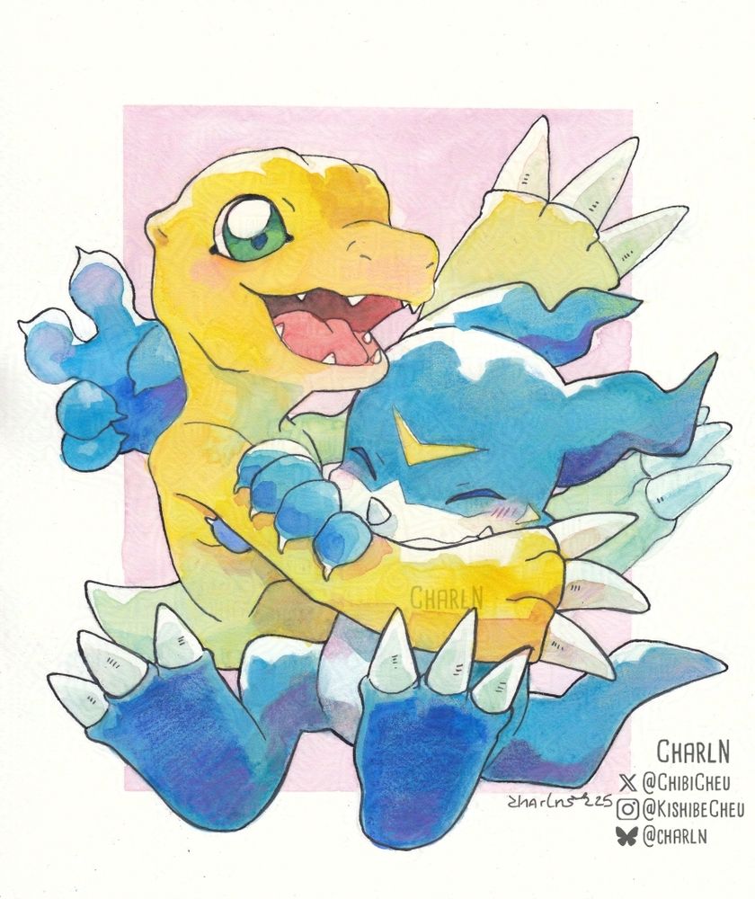 Agumon and veemon playing together