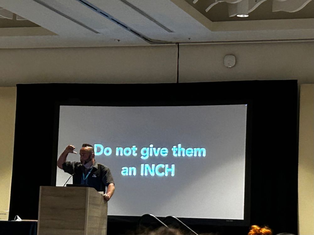 Joaquin Navajas Acedo in his award talk at ICDB 2025 telling us “do not give them an INCH” in regards to people spreading misinformation and dismantling science