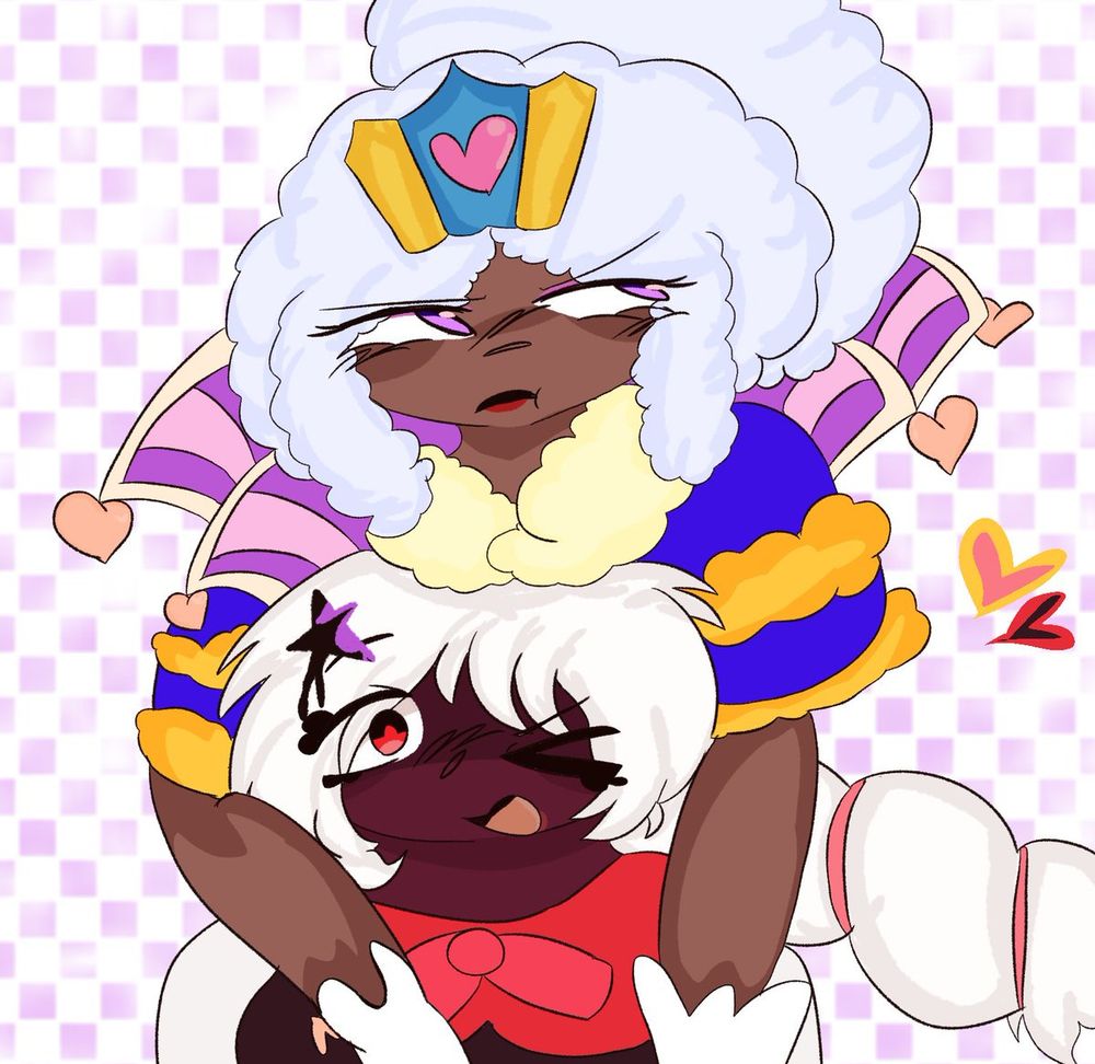 Queen Sectonia looking at other side, embarrased to be with Vividria
Vividria is winking at the viewer (she's actually mocking at the viewer for pulling the queen of Floralia-)