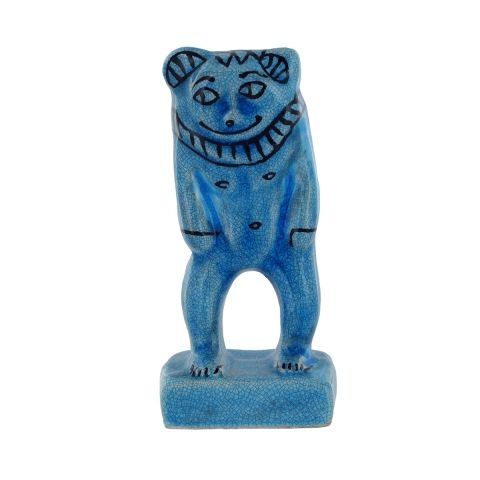 Egyptian Blue Bes ceramic Statue from the British museum shop, kind of looks like a tiny suspicious bear? He's adorable 