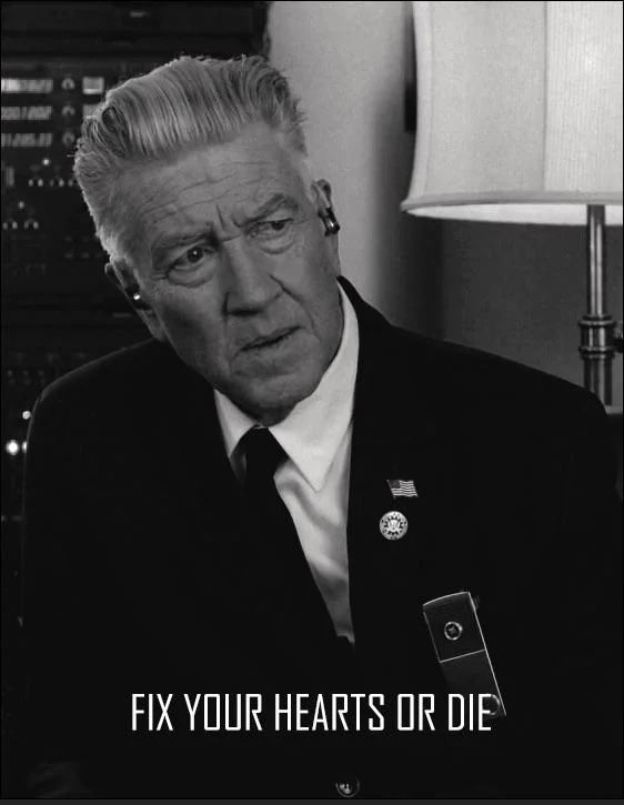 David Lynch as FBI director Gordon Cole, saying fix your hearts or die to his colleagues who reject his trans woman agent Denise as played by a young David Duchovny in one of his first roles
