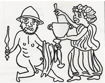 early 4th century BCE sketch of Odysseus and Circe from a Theban artist