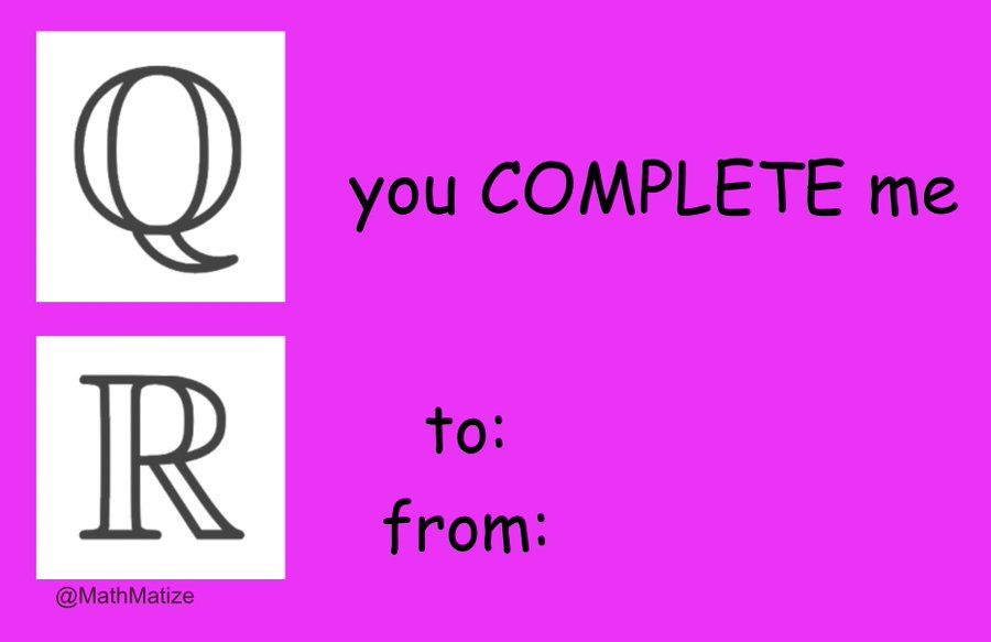 ℚ ℝ next to the text "you COMPLETE me" and "to:" and "from:"