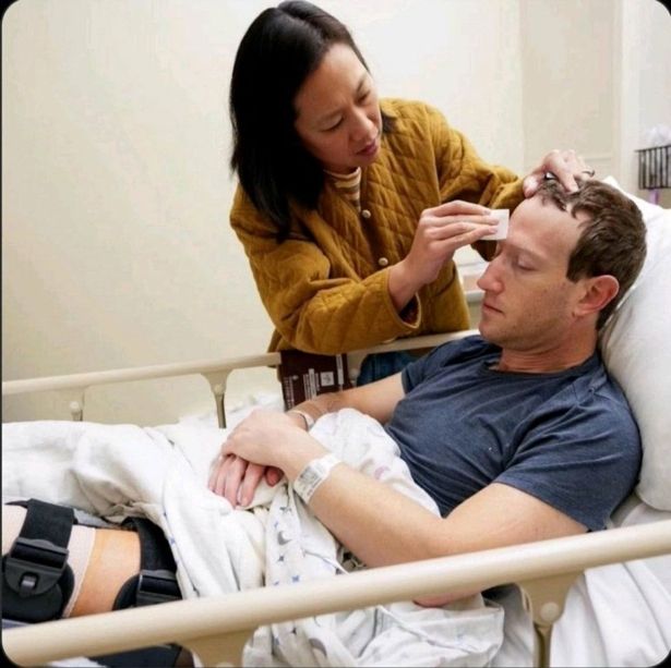 Mark Zuckerberg in a hospital bed getting taken care of