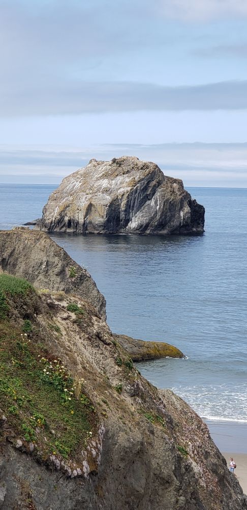 Large rock growing out of the ocean. 