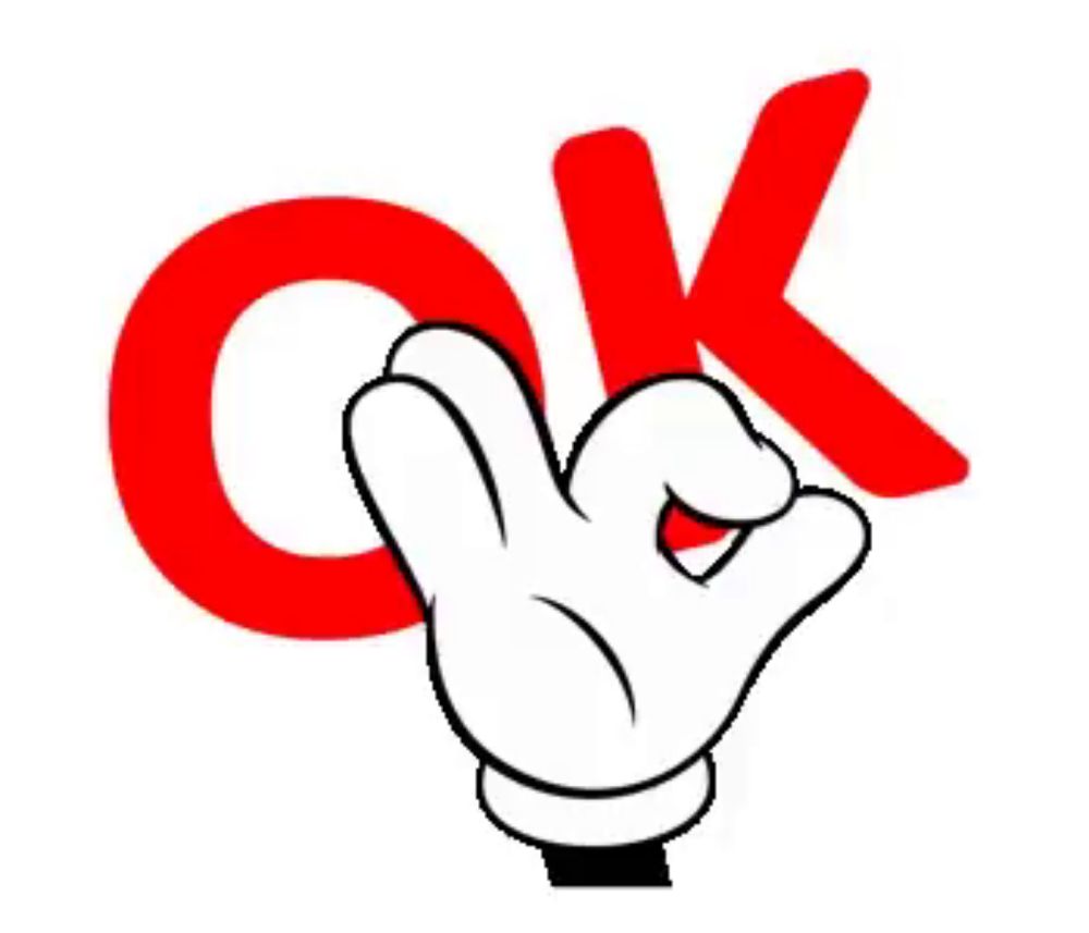 a cartoon hand is giving an ok sign with a red circle around it