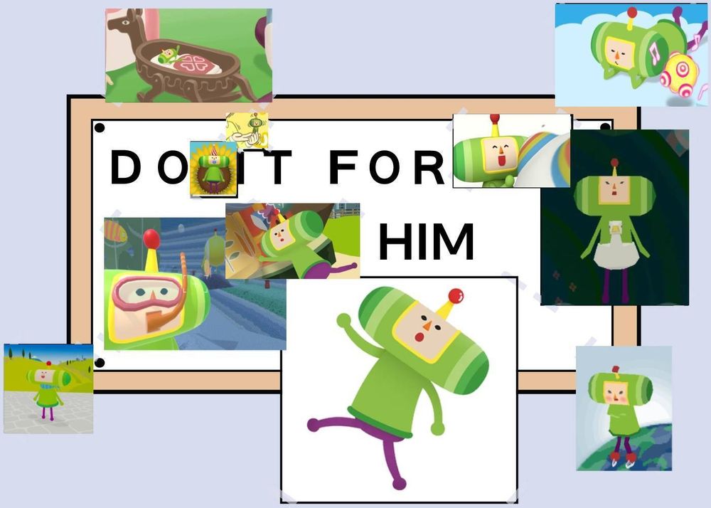 Versión del cartel "Do It for her" de los Simpson con imágenes de Prince del videojuego Katamari 