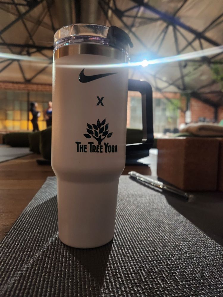 Picture of the tumbler gifted to attendees of The Power of Movement – Tree Yoga x Nike 