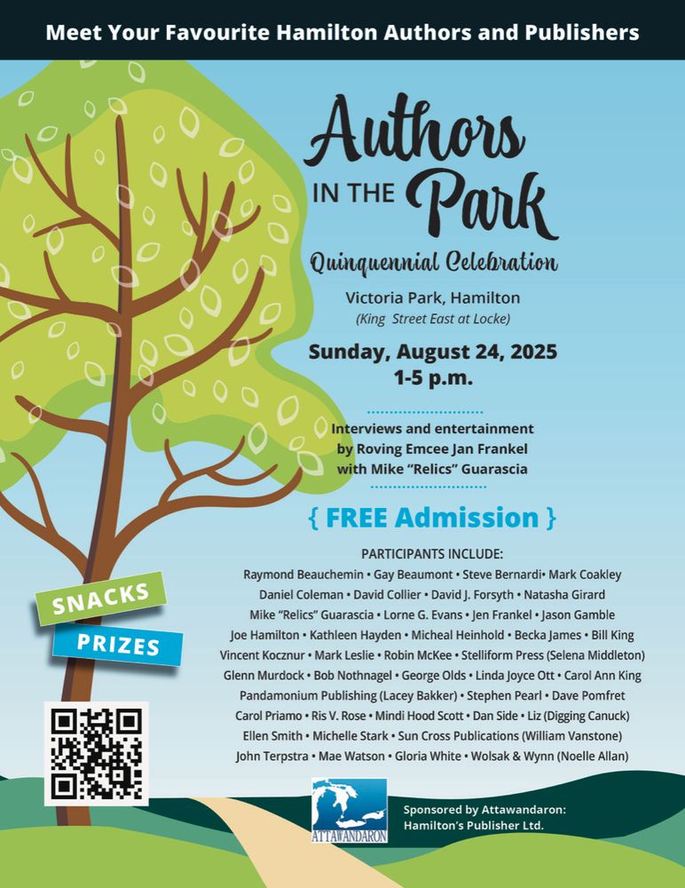 Authors in the Park, August 24 2025, 1-5pm, Victoria Park,  Hamilton