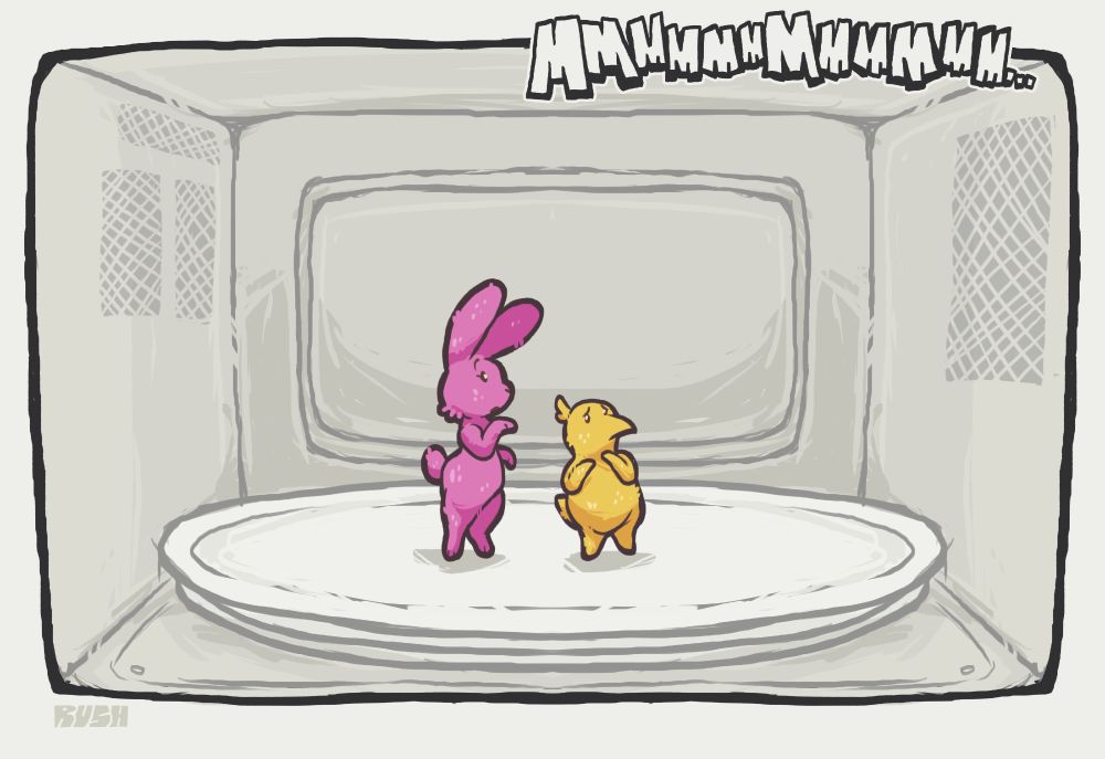 Two little peeps in a microwave