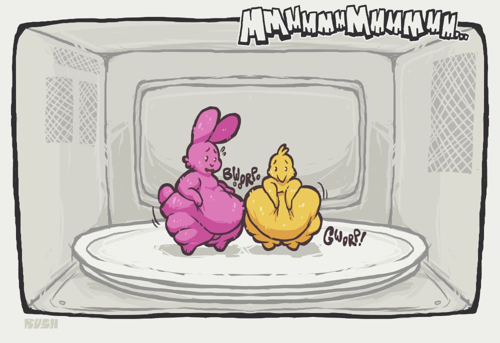 The peeps' guts start to swell