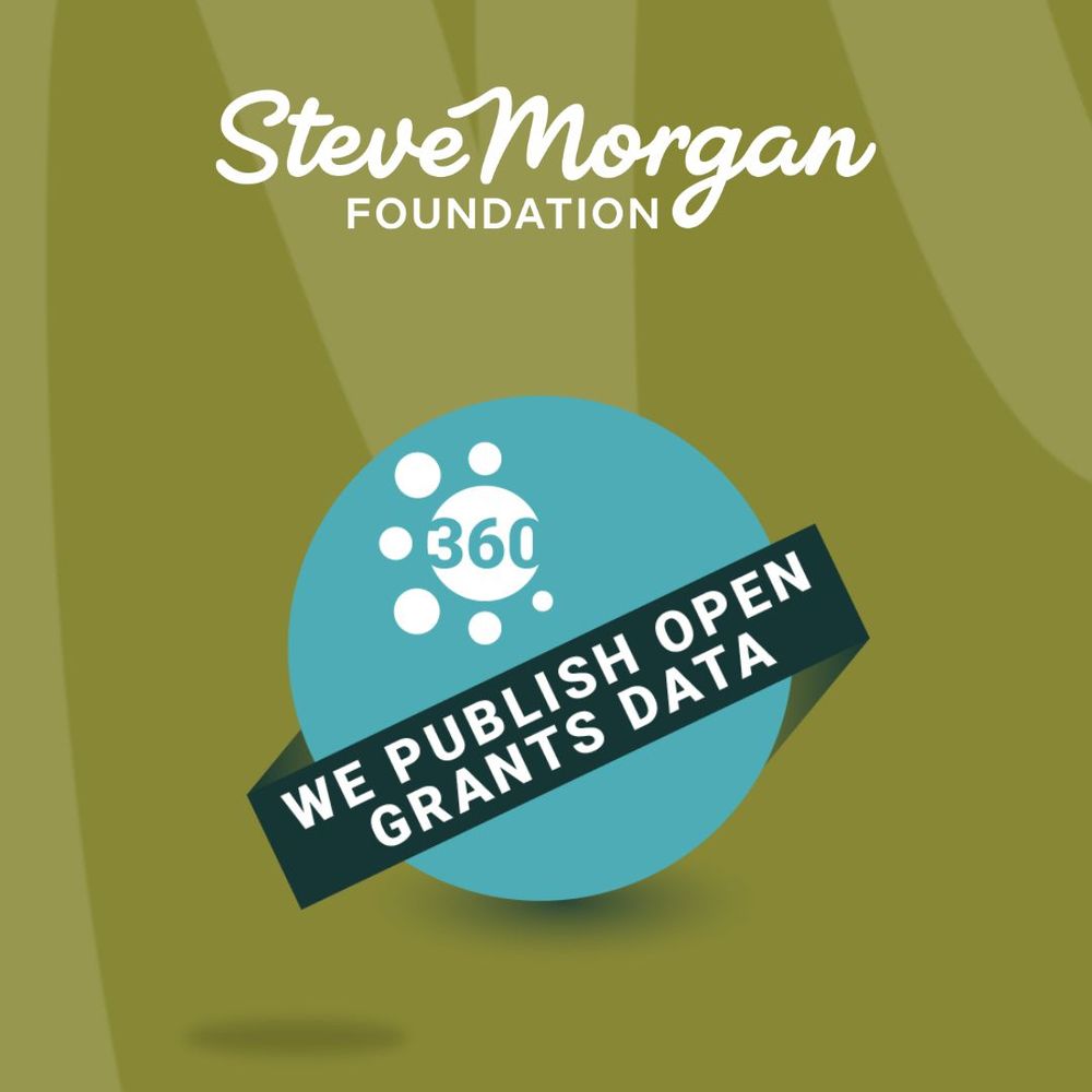Steve Morgan Foundation logo and 360 Giving logo with the text 'we publish open grants data'