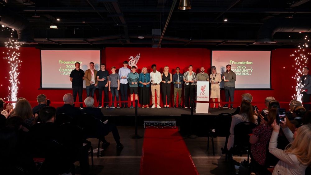 A photo of all the winners from the LFC Foundation Community Awards evening