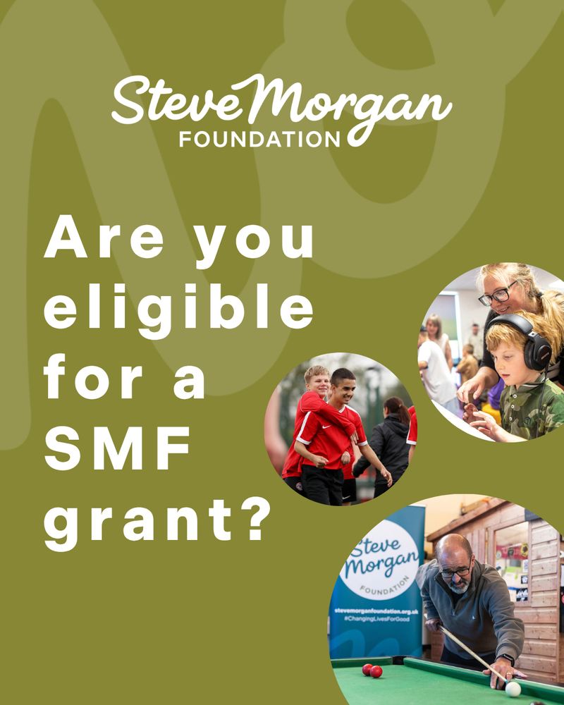 Text saying 'are you eligible for a SMF grant?' with 3 photos from charities we support
