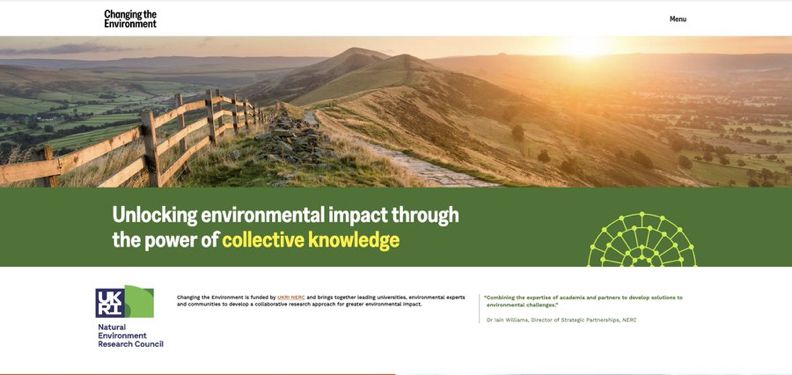 An image of the project home page with a British landscape stretching across the page and a sunset in the distance. 