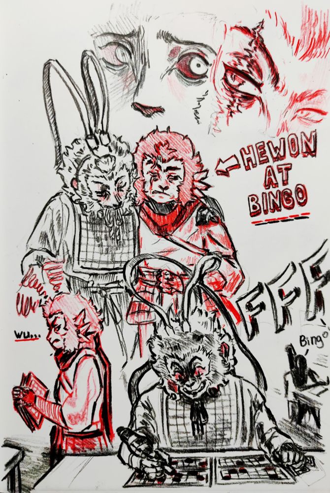 Just coloured pencils (black and red, full page this time)