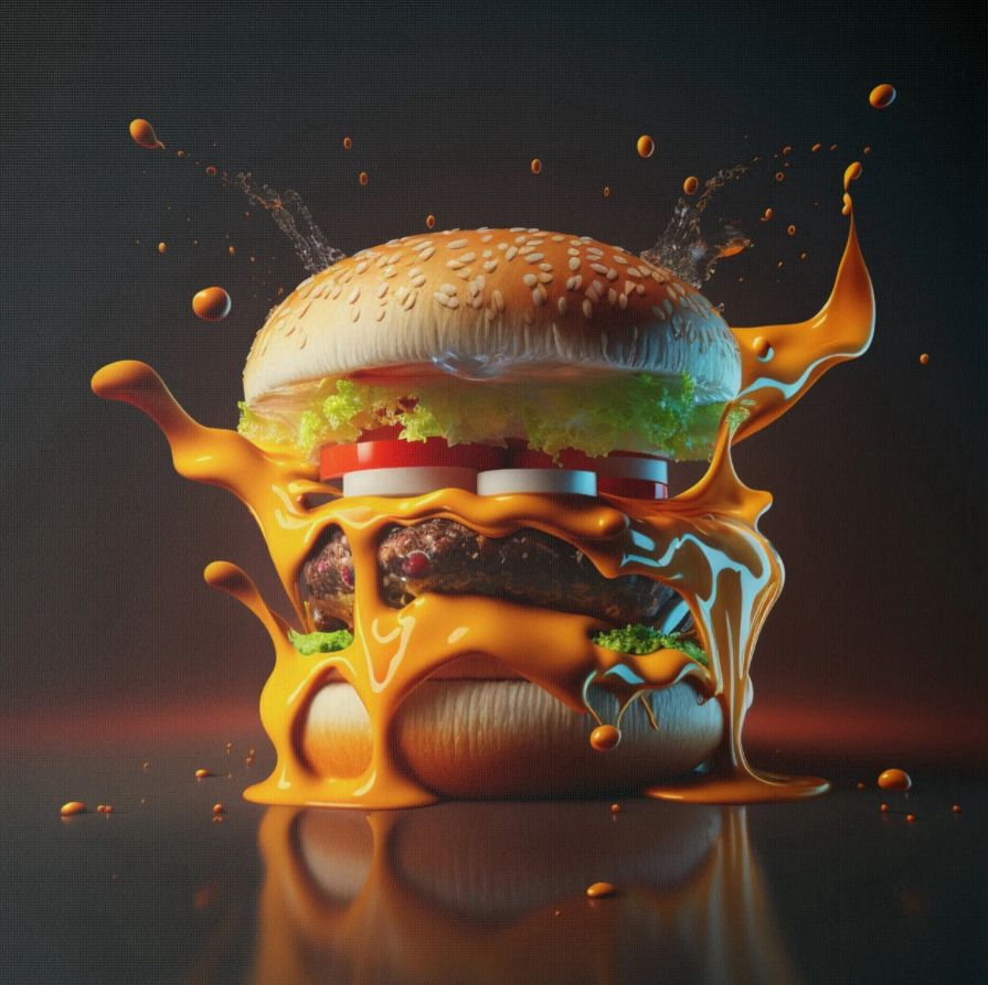 Hamburger stellaire qui semble ne pas être totalement soumis à la gravité puisque des satellites de cheddar gravitent en orbite autour de son sommet.
A contrario, si tu le manges, la gravité saura te rappeler son existence en attirant inexorablement ton nombril vers le bas.