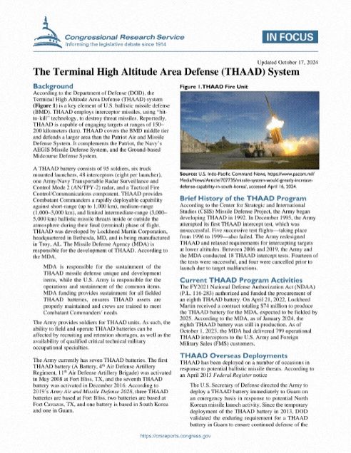 ✌️Leaked: The THAAD – The Terminal High Altitude Area Defense System – Congress Original Document✌️