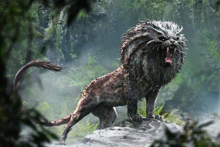 A nundu is a mythical creature that looks like a lion-leopard hybrid with tight skin with black spits, and a thick mane covered in spikes.