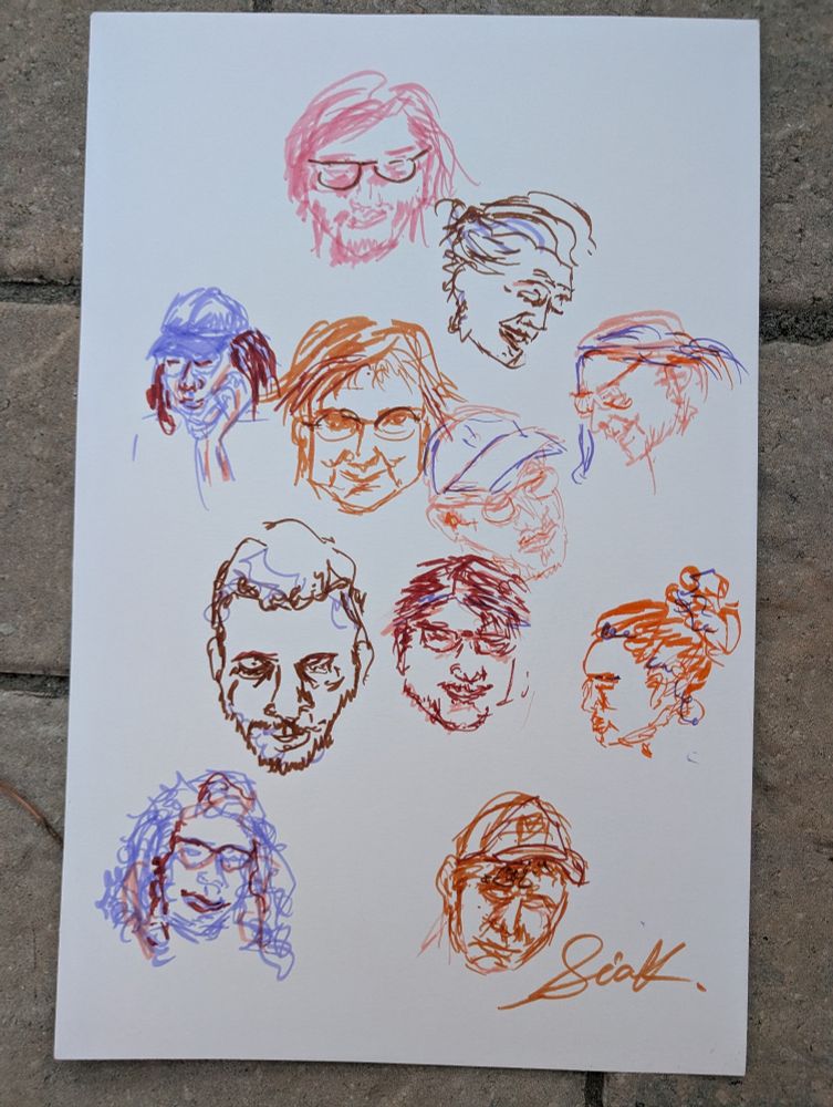Portraits of 11 different people in different colored markers