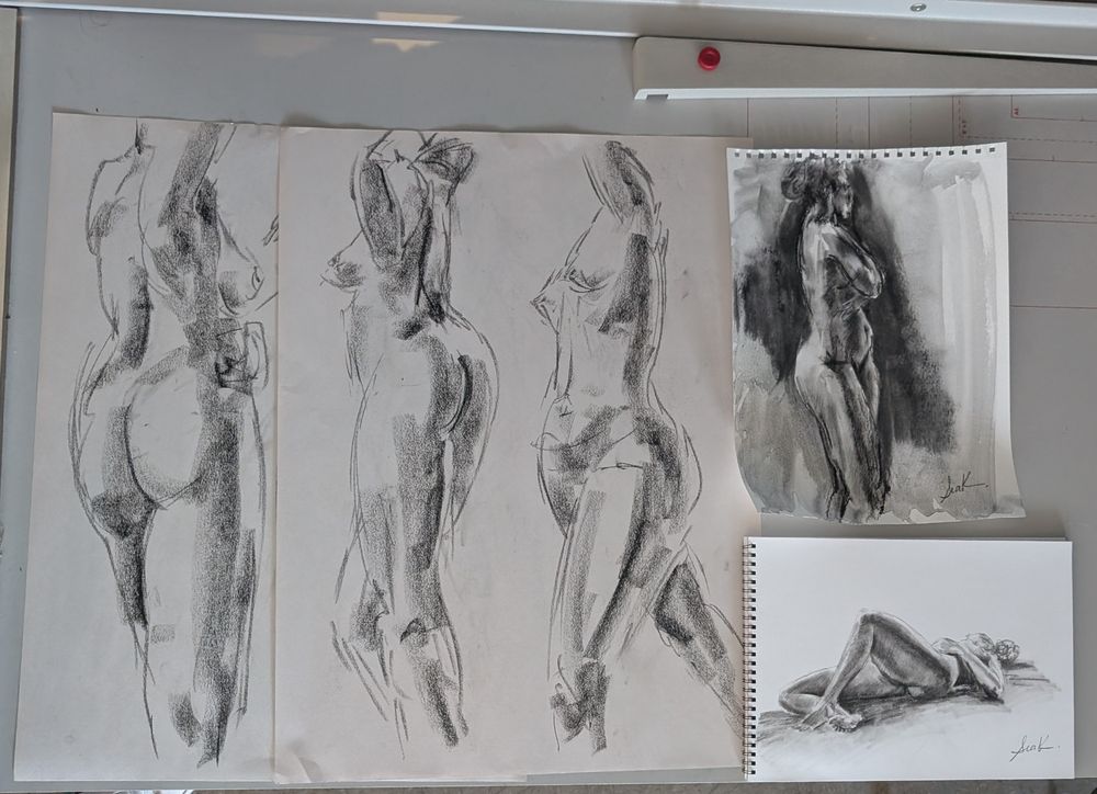 Figure drawings of a woman in various poses 